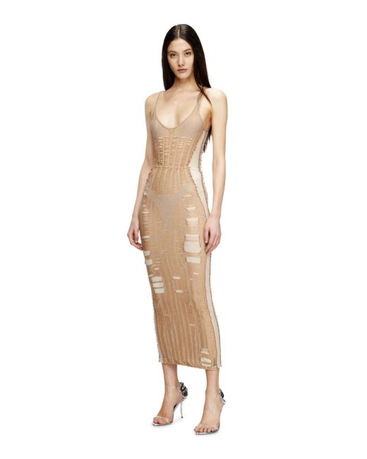 DIESEL Natural Seamless Midi Skirt With Lingerie Illusion