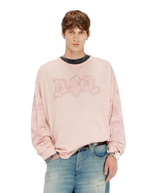 DIESEL Pink Relaxed Long Sleeve Tee With Blotched Print for men
