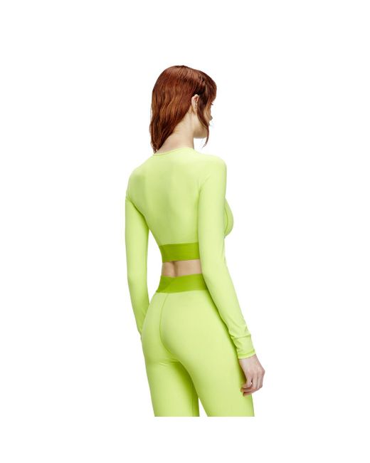 DIESEL Yellow Microfibre Crop Top With Cut-Off Logo