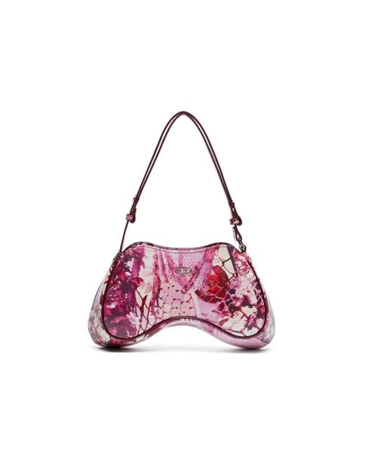 DIESEL Purple Play-shoulder Bag In Printed Glossy Pu