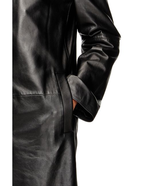 DIESEL Black Long Padded Leather Coat