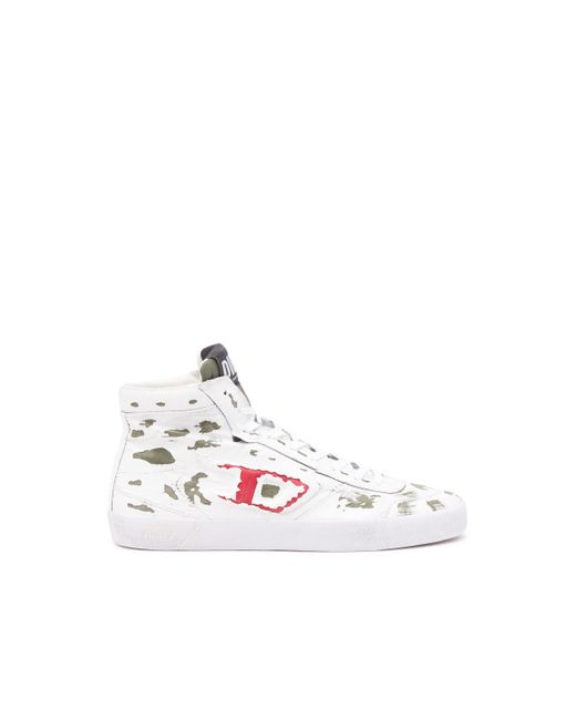 DIESEL White S-leroji Mid-high-top Sneakers With Rips for men