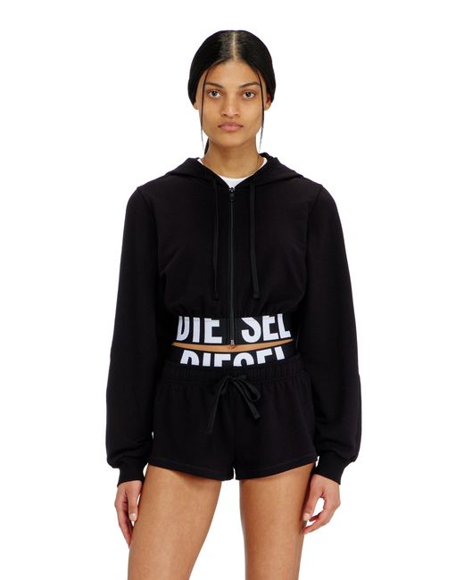 DIESEL Black Cropped Hoodie With Logo Band