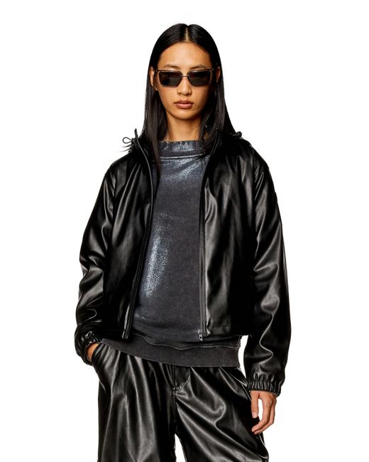 DIESEL Black Hooded Jacket In Coated Fabric