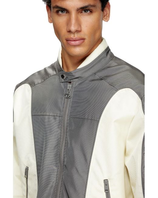 DIESEL Gray Colour-block Biker Jacket With Piping for men