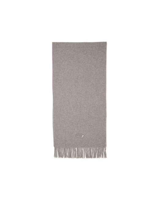 DIESEL Gray Wool-Blend Scarf With Fringed Edges