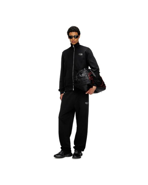 DIESEL Black Sweatpants With Metal-Effect Oval D Logo for men