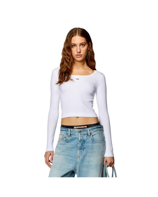 DIESEL White Long-sleeve Top With D Logo