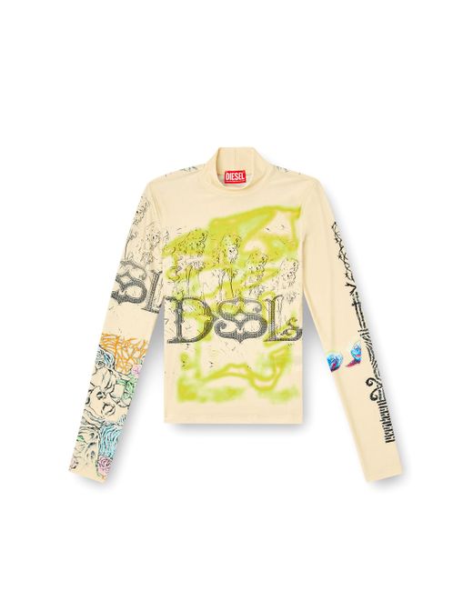 DIESEL Blue Turtleneck Top With Tattoo Print