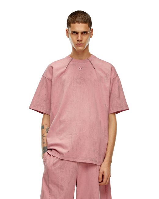 DIESEL Pink T-shirt In Plaster Effect Jersey for men