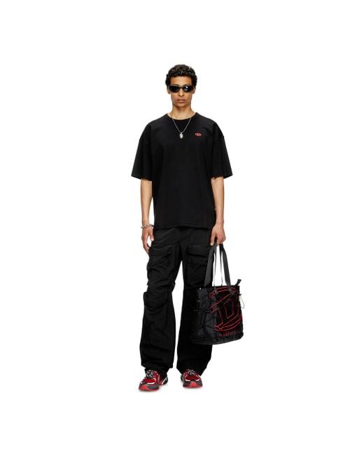 DIESEL Black T-shirt With Red Oval D for men