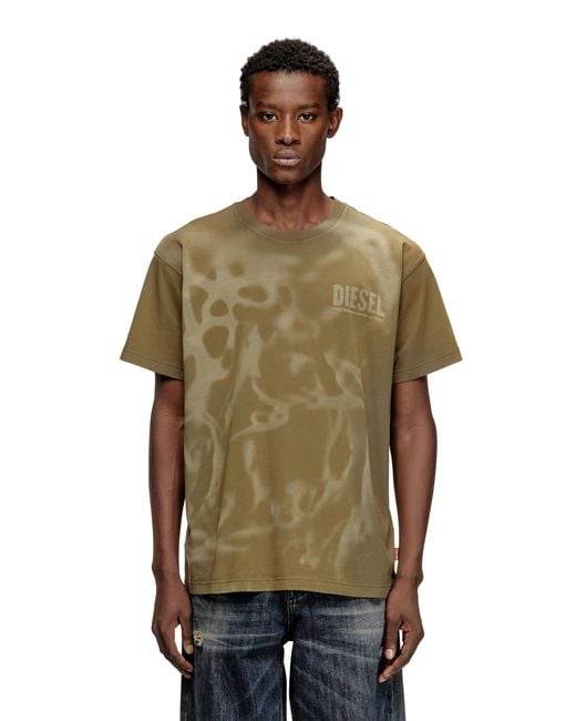 DIESEL Green Cotton T-Shirt With Laser Print for men