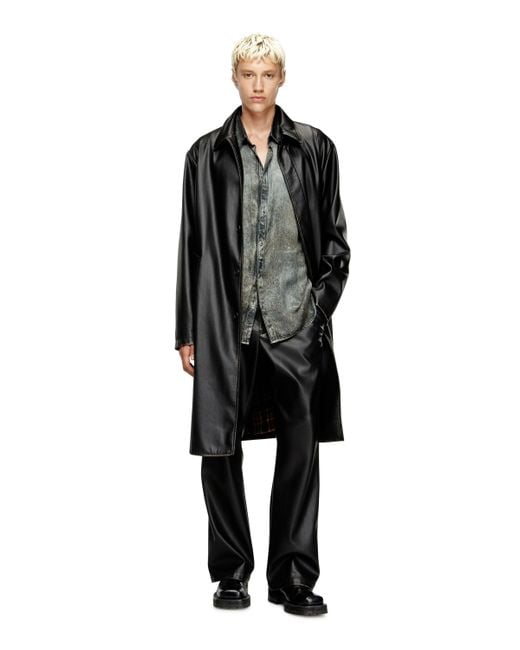 DIESEL Black Distressed Car Coat With Flannel Lining for men