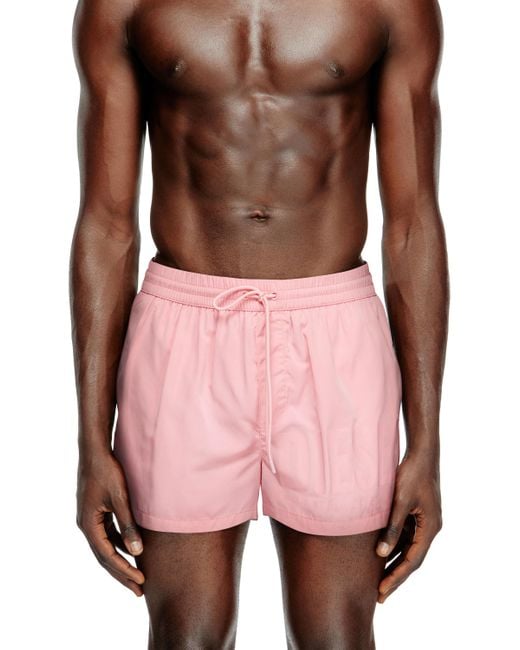 DIESEL Pink Swim Shorts With Logo Print for men