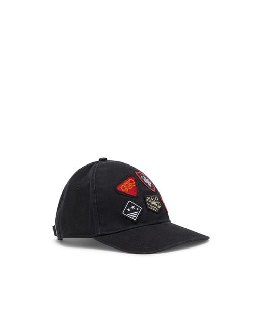 DIESEL Black Baseball Cap With Embroidered Patches for men