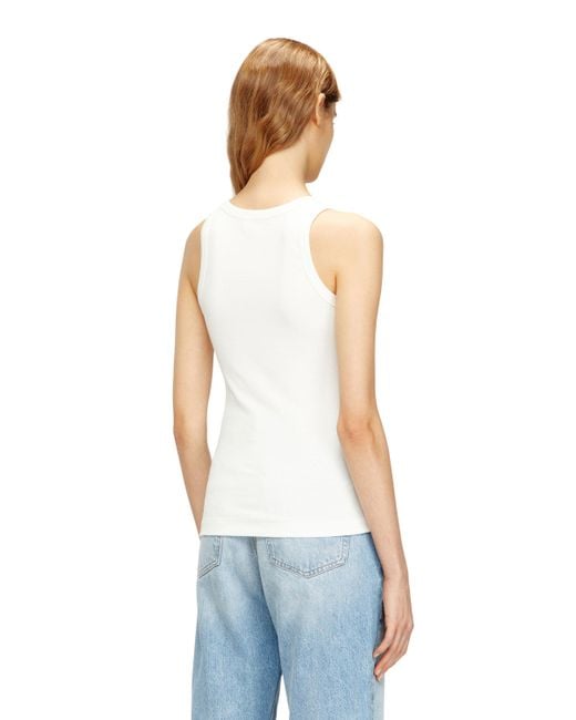 DIESEL White Slim Ribbed Tank Top With Metallic Oval D