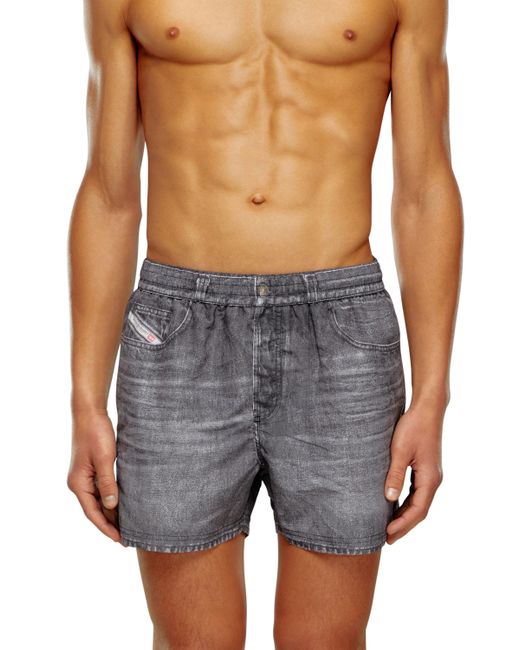 DIESEL Gray Mid-length Swim Shorts With Denim Print for men