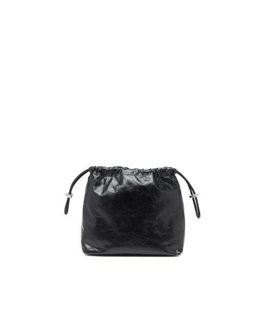 DIESEL Black Scrunch-d-bucket Bag In Shiny Wrinkled Leather