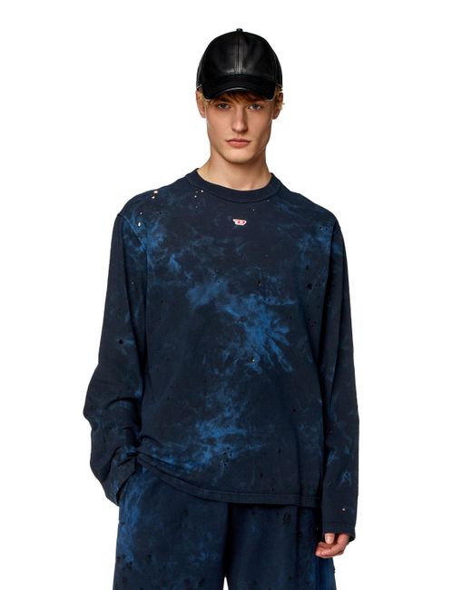 DIESEL Langarm-T-Shirt in Destroyed-Optik in Blue für Herren