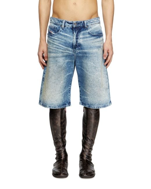メンズ DIESEL Denim Shorts With Lyrics Print Blue