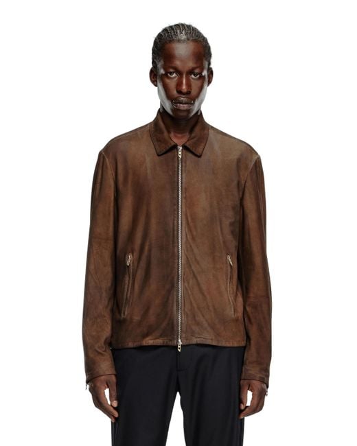 Veste blouson en cuir traite DIESEL pour homme en coloris Marron Lyst