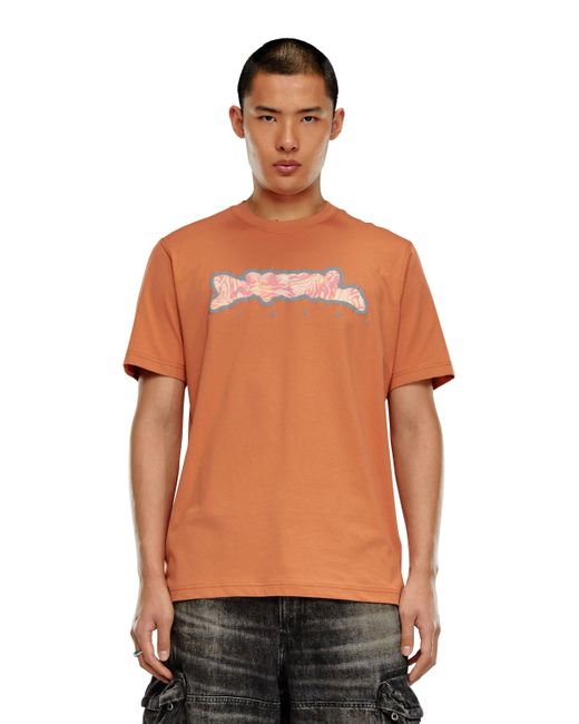 DIESEL Orange T-shirt With Zebra-camo Motif for men