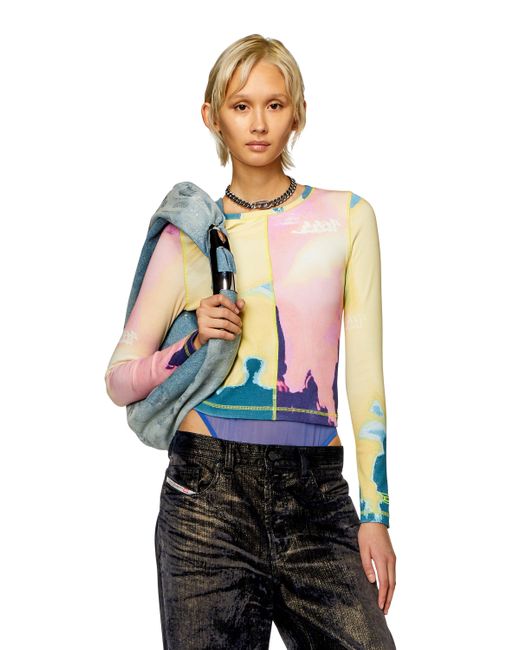 DIESEL Multicolor Panelled Top With Multicoloured Print