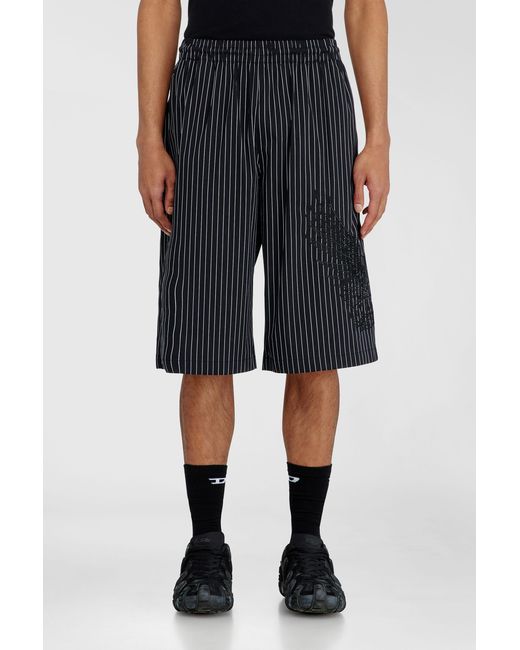 DIESEL Black Pinstripe Shorts With Phoenix Embroidery for men