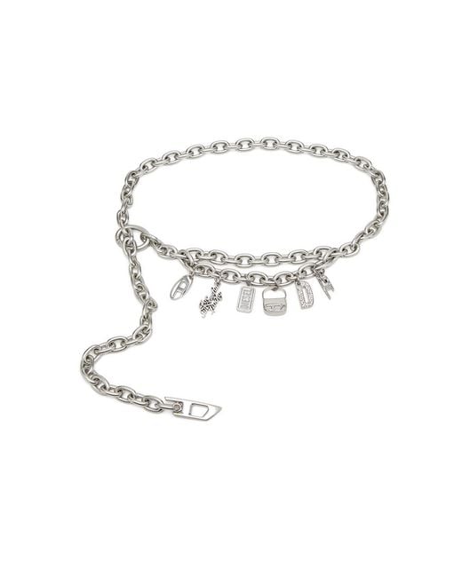 DIESEL Metallic 1cm Chain Belt With Logo Charms
