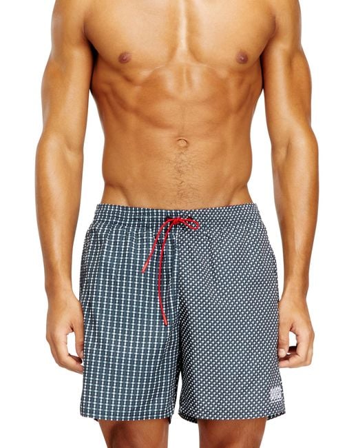 DIESEL Blue Swim Shorts With Mixed Patterns for men