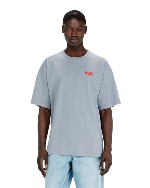 DIESEL Blue Cotton T-Shirt With Biscotto Print for men