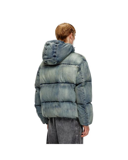 DIESEL Puffer Jacket In Treated Denim in Blue for Men | Lyst Australia