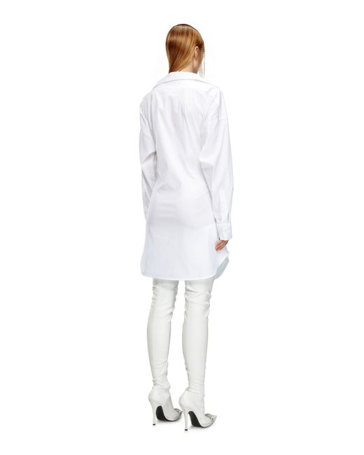 DIESEL White Short Shirt Dress In Stretch Poplin