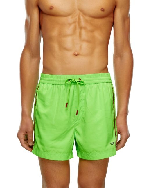 DIESEL Green Mid-length Swim Shorts With Piping for men