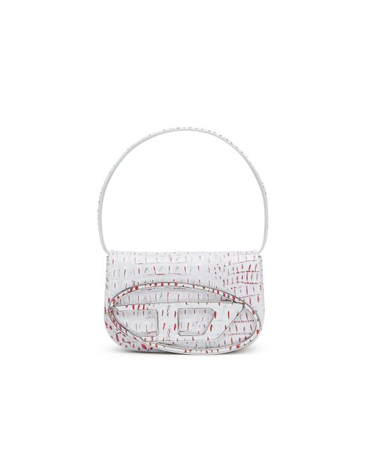 DIESEL Croc-print Shoulder Bag With Oval D Logo in White | Lyst