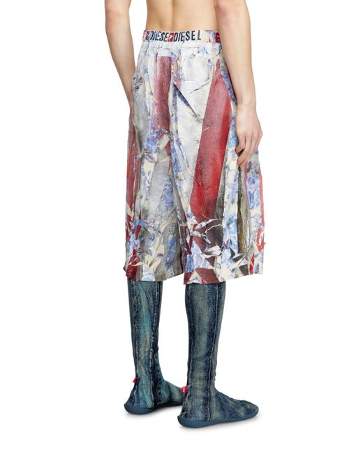 DIESEL Floral Shorts With Cracked Over-Print Red