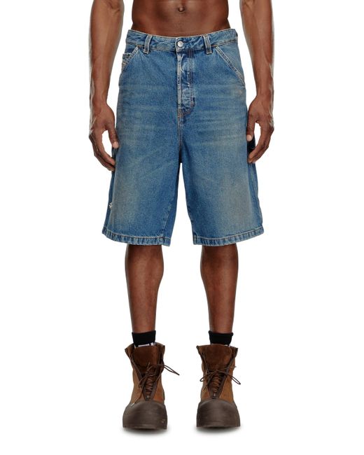 DIESEL Blue Denim Utility Shorts With Dusty Wash for men