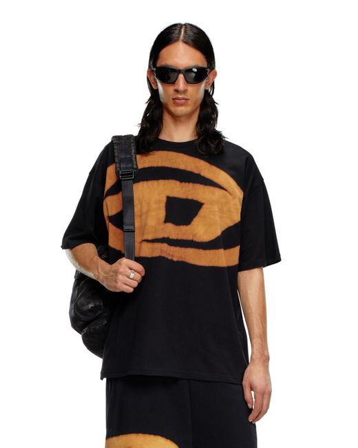 T-shirt con logo Oval D effetto bleach di DIESEL in Black da Uomo