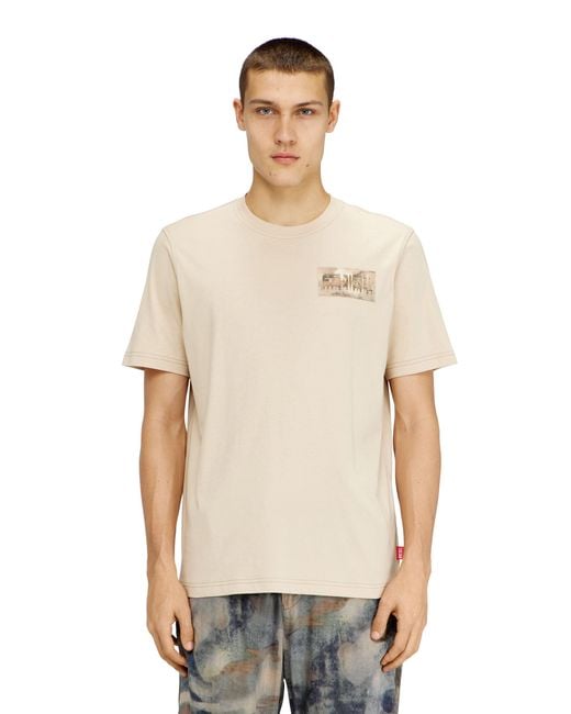 DIESEL Natural T-Shirt With Camouflage Patch for men