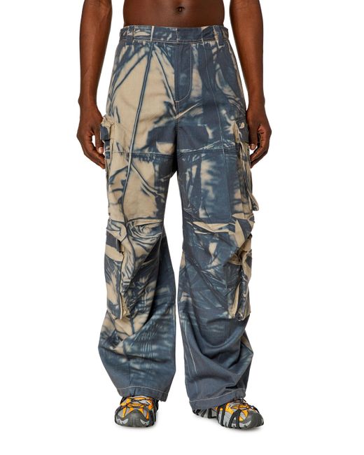 DIESEL Blue Cargo Pants With Creased-effect Print for men