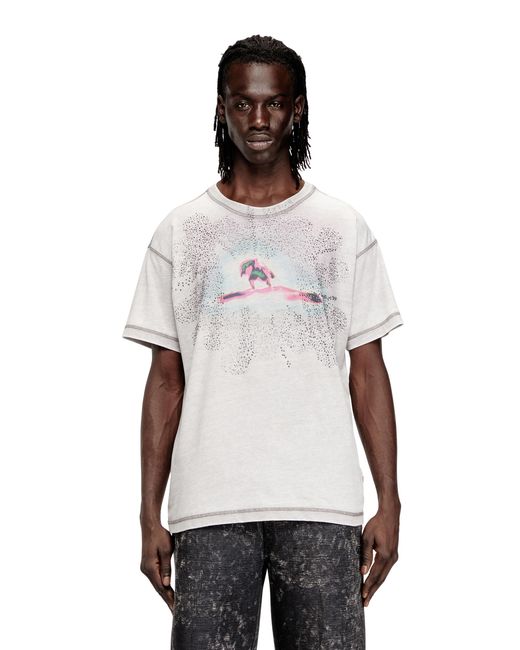 DIESEL White Regular T-Shirt With Print And Studs for men