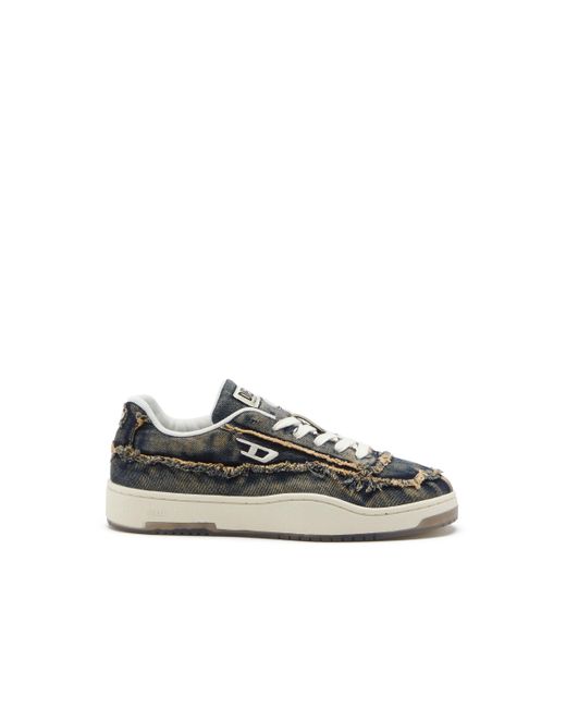 DIESEL Blue S-Tracker-D-Frayed Denim Sneakers With Transparent Sole for men