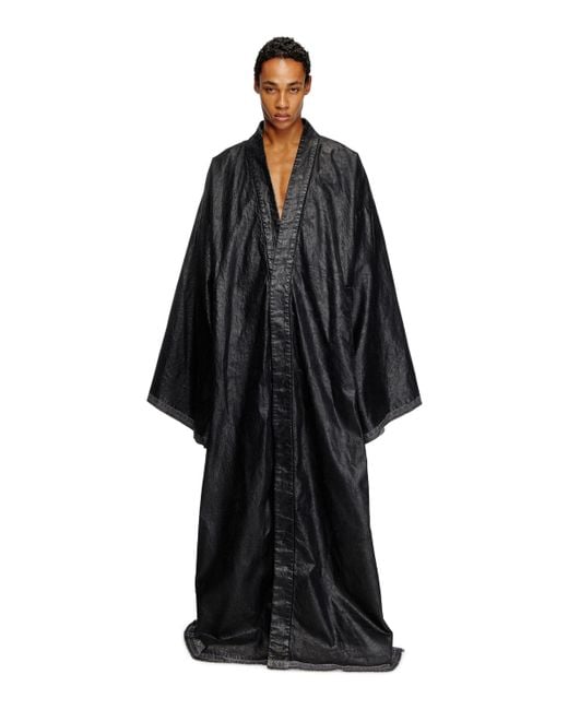 DIESEL Black Denim Kimono Coat With Coated Front