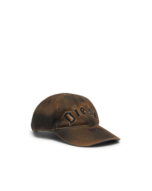 DIESEL Brown Cotton Twill Baseball Cap With Lived-In Effect for men