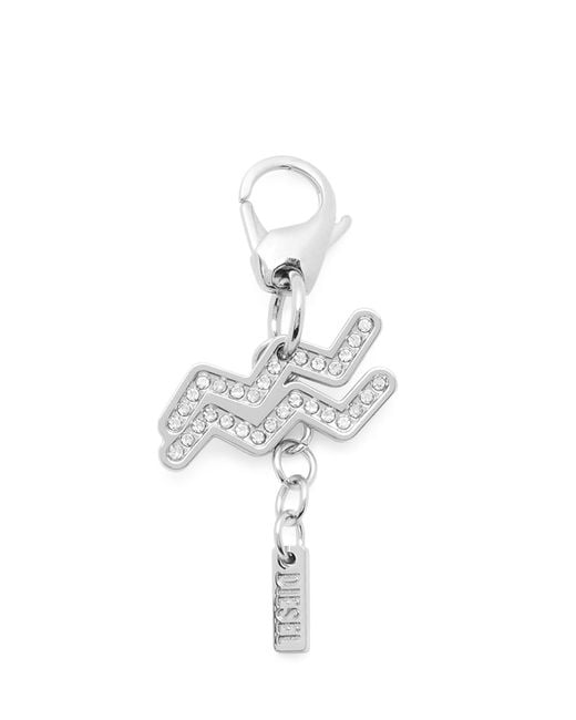 DIESEL White Metal Aquarius Charm With Rhinestones