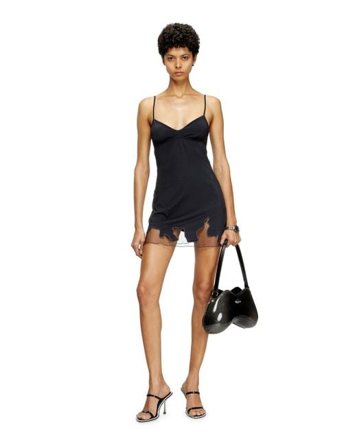 DIESEL Blue Nylon Mini Dress With Tulle Insert