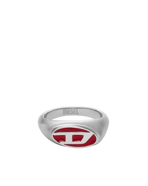 DIESEL White Red Enamel And Stainless Steel Signet Ring