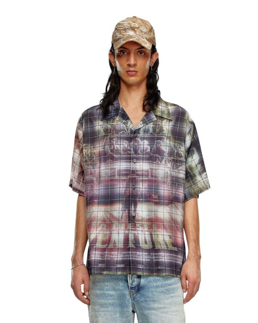 DIESEL Multicolor Short-sleeve Check Shirt With Poster Print for men