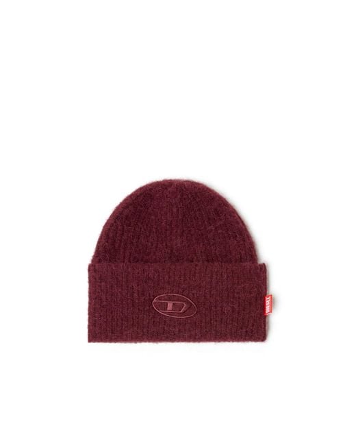 DIESEL Red Burgundy Beanie With Oval D Embroidery