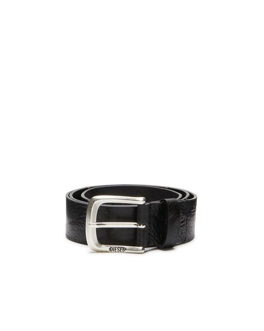 DIESEL Black Textured-leather Belt With Jacron Patch for men